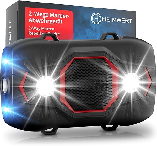 Heimwert Répulsif anti-martres pour voiture - Protection professionnelle à ultrasons pour un succès immédiat - Répulsif anti-martres 2 voies avec flash et fréquences ultrasoniques changeantes pour une - Poukt