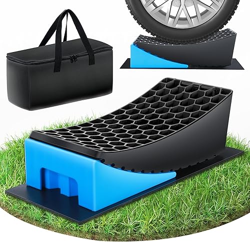 Jeu Cales Niveau, 32 * 15cm Cales Pour Camping-Car, 2 Cales Accessoires Camping-Car, Jusqu'à 5000 Kg, Surface Antidérapante (BLUE) - Poukt
