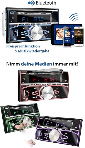 XOMAX XM-2CDB622 Autoradio avec Lecteur de CD I Bluetooth I USB, SD, AUX I 7 Couleurs d'éclairage (Bleu, Rouge, Jaune, Lilas, Rose, Vert, Blanc, Turquoise) I 2X Sortie subwoofer I 2 DIN - Poukt