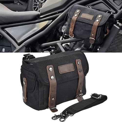 Sac de moto - 23 x 9 x 17 cm - Toile de cire à l'huile - Vert armée - Sacoches de selle amovibles - Sac latéral de rangement verrouillable pour siège arrière - Pour dirt bike, moto, vélo, trajet - Poukt