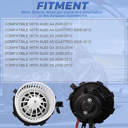 Dixhills Ventilateur d'intérieur, ventilateur de chauffage, moteur de ventilateur de rechange, pour A4 8K2 8K5 8KH A5 8T3 8TA 8F7 Q5 8RB Accessoires de voiture # 8K1820021A 8K1820021B 8K1820021C - Poukt