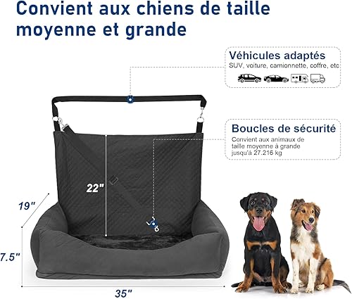 Honey Paws Protection Voiture Chien, Panier Chien Voiture et Siège Auto pour Chiens - Hamac Sécurisé avec Coussin pour Transport en Voitures, Accessoires Arrière et Dog Car Seat - Poukt