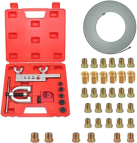 KOUTIANWU Outil d'évasement de tuyau de frein, ensemble d'outils d'évasement de frein pour conduites de frein, 10 m de diamètre 4,75 mm (3/16') pour conduite de frein avec 28 connexions et 6 raccords - Poukt