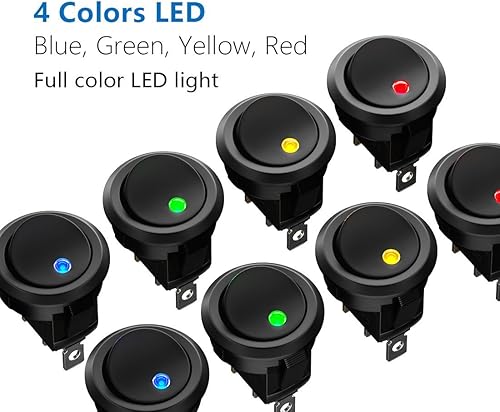 MUSCCCM 8 pcs LED Interrupteur à Bascule, Interupteur 12v pour Voiture DC 12 V 20 A on/off Self Verrouillage Interrupteur Spst Bouton Poussoir Rond auto Bateau Appareils Ménagers - Poukt