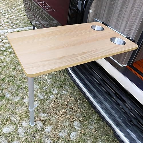 aallwwsso Table à Manger pour Camping-Car, Table Pliante Suspendue avec 2 Fentes pour Tasse + Pied de Table Extensible, IntéRieur D'Ameublement pour, Bateaux, Caravanes, Fourgonnettes,Brown - Poukt