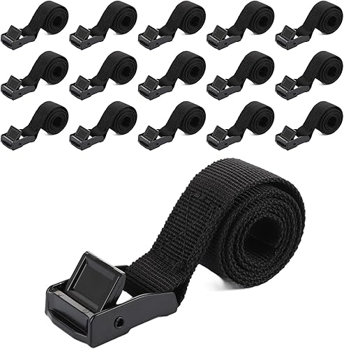 Lot de 20 sangles d'arrimage courtes de 50 cm, noires, courtes, avec boucle de serrage, sangles de fixation réglables, sangles de fixation extrêmement robustes, pour vélo, moto, bagages, camping - Poukt