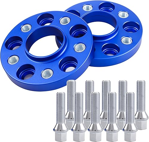 Pindex Lot de 2 élargisseurs de voie 5 x 112 20 mm pour A4 A5 A6 A7 S4, NLB 66,5 mm Vis de roue M14 x 1,5 Bleu - Poukt