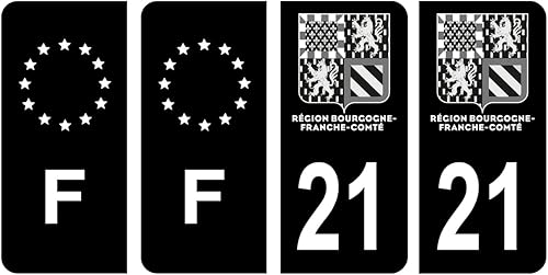 HADEXIA Lot 4 Autocollants Plaque immatriculation département 21 Côte-d’Or Région Franche-Comté Noir & F France Europe - Poukt