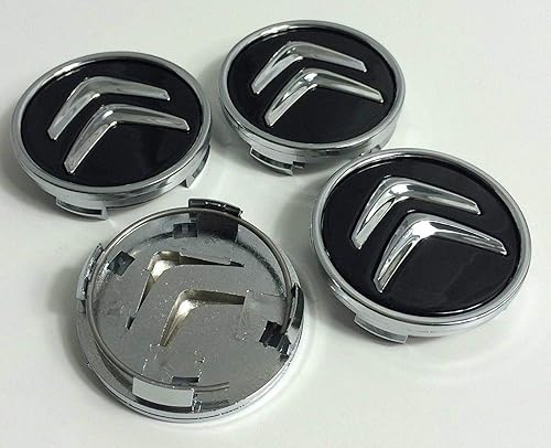 FGXBD 4 Pièces 60mm Alliage Auto Cache Moyeux Capuchons pour Citroen Xsara C3 C4 C5 C6 DS DS3 DS4 DS5 DS6, Antirouille Jante Centre Badge D'emblème Accessoires,Black - Poukt