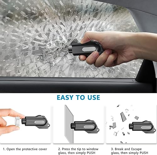 FIBOUND 2 Pièces Brise Vitre Voiture Securite, Outil de Sauvetage Brise Vitre, Brise Verre Porte Clés, Brise Vitre et Coupe Ceinture, Brise Vitre Porte Clés de Acier Au Tungstène, Outil D'évasion - Poukt