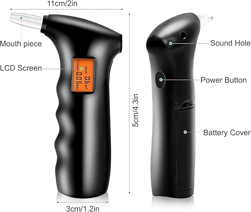 Ethylotest, Éthylotest Electronique et 5 Embouchures, Affichage Numérique LCD, Professionnel Portable Capteur à Semi-conducteur Testeur d'alcool avec Alarme , Personnel pour Usage Domestique - Poukt