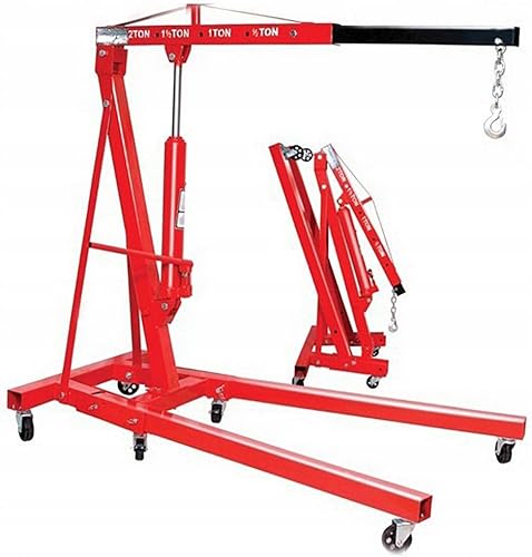 Grue de levage de chèvres pliable sur roues, capacité 2 tonnes, bras réglable en 4 positions, dimensions ouvertes 158 x 106 x 156 cm, idéale pour les ateliers et les garages - Poukt