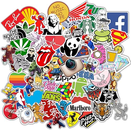 ADHESIVES Voiture Tuning 100 Pcs Autocollants Valise Motocross Tumblr Vélo MTB Ordinateur Portable Kit Scooter Modélisation Shiny Vinyl Marques Célèbres Pack - Poukt
