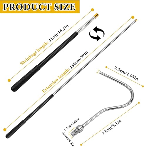 TYBYBB Barre télescopique avec crochet de 41 à 150 cm - Ouvre-auvent télescopique avec crochet de traction pour escaliers de sol - Crochet à serpent, pour camping-car, accessoire portable - Poukt