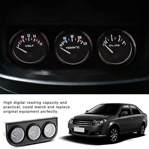 Kit de Jauge Triple, 12V 52mm en Acier Inoxydable, 3 EN 1 Voltmètre, Jauge de Température d'eau, Jauge de Pression d'huile avec Capteur pour Voitures, Camions, Tracteurs, Moteurs Marins (Noir) - Poukt