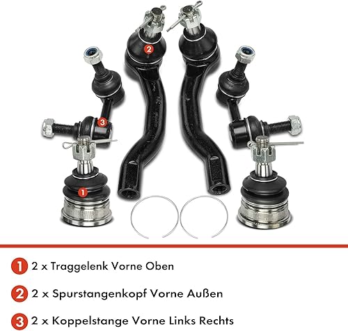 Frankberg 2 rotules de suspension + 2 tiges de couplage + 2 rotules de direction essieu avant compatibles avec NP300 Navara D40 NP300 Navara Pick-up D23 D23T Pathfinder III Van R51 Replace# 4242082Z00 - Poukt