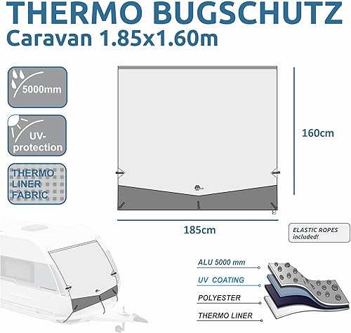 your GEAR Bâche de protection thermique pour caravane - 185 x 160 cm - Bâche de protection pour l'avant et l'arrière - Poukt