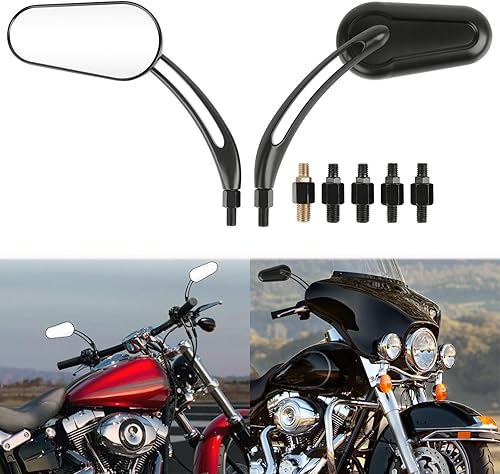 DREAMIZER Rétroviseurs de Moto Noirs, Retroviseur Moto de Mise à Niveau de Forme Ovale de 8mm/10mm Compatibles avec Bobber ATV Street Bike Cruiser Chopper - Poukt