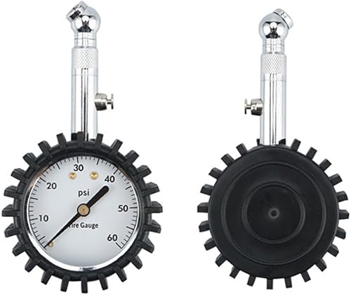 NUZAMAS Manomètre de pneu de qualité supérieure avec cadran de 5,1 cm, pour voiture et moto avec mandrins – 60 psi, taille compacte, valve de décharge légère - Poukt