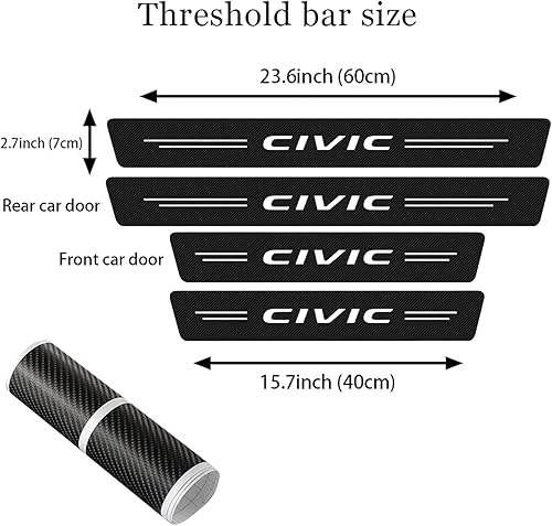 Protecteur de seuil de Voiture pour Ho-nda Civic 7 8 9 10 2021 2020 2019 2018 2017 2016 2015 2014-2001, 4PCS Autocollant en Fibre De Carbone De La Porte De La Porte De La Voiture - Poukt