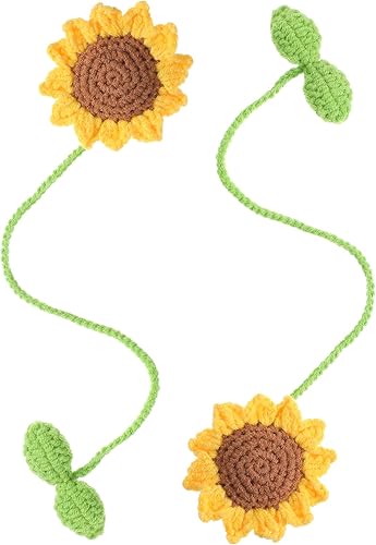 Ymapinc Lot de 2 pendentifs en crochet en forme de tournesol pour voiture, faits à la main, accessoires de voiture jaunes, décoration rafraîchissante pour femmes, voitures, salon, sacs, rideaux (coton - Poukt