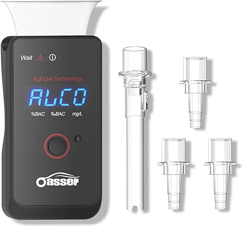 oasser Ethylotest Electronique Alcootest Professionnel à Capteur Electrochimique Testeur d'alcool à Ecran LED d'Affichage Numérique avec 4 Embouts - Poukt
