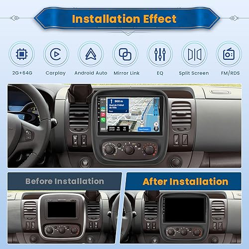 Inefala Autoradio pour Opel Vivaro B/Renault Trafic/Fiat Talento/Nissan NV300 4G+64G Android, 9'' Écran Tactile avec sans Fil Carplay Dab Lien Miroir Radio FM/RDS HiFi WiFi Bluetooth GPS 59 UI - Poukt
