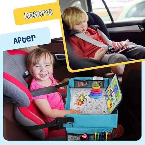 Tablette Voiture Enfant - Plateau De Voyage Enfant Voiture, Plateau Voiture Enfants S'Appuyant Sur Un Tableau De Peinture Lavable, Jouet Multifonctionnel, Plateau Amovible (bleu) - Poukt