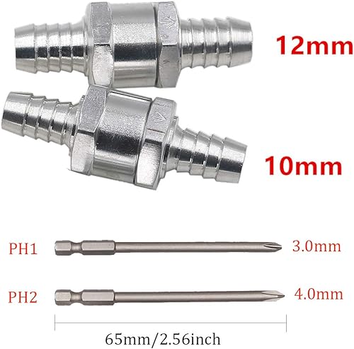 Clapet anti-retour,Liwein 4 Pièces Aluminium Clapet Anti-retour à Sens unique 10mm 12mm Valve de Carburant Essence Diesels Huile Eau Auto+2 Embouts de Tournevis Cruciformes Magnétique S2 Acier PH1 PH2 - Poukt
