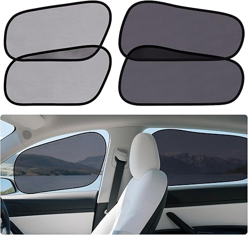 ZATOOTO Lot de 4 pare-soleil de voiture pour bébé Tesla Model Y - Avec protection UV - Pare-soleil autocollant pour bébé, enfants et animaux domestiques - Poukt