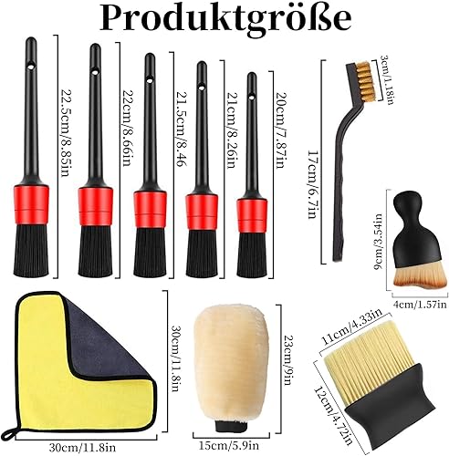 DOINEUFL Lot de 12 pinceaux de nettoyage de voiture - Pinceaux de nettoyage de voiture - Kit de nettoyage pour l'intérieur et l'extérieur et les fentes d'aération de la voiture - Poukt