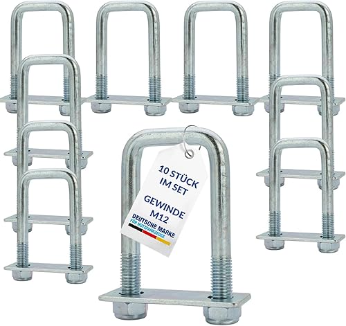NTG Lot de 10 arceaux d'arrimage 800 daN kg | Œillets d'arrimage | Sécurité de charge | étriers en U | Convient pour remorques de voitures, camionnettes, camions, avec contre-plaque et écrous M12 - Poukt