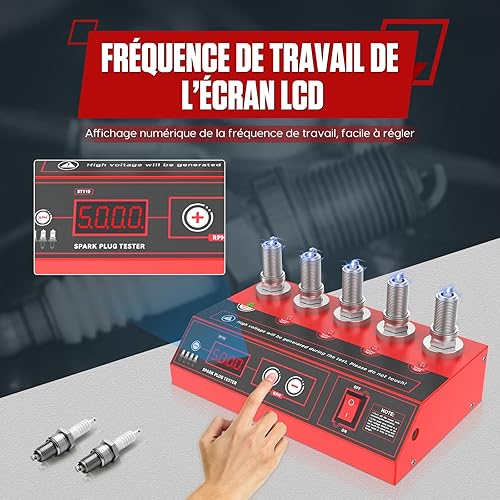 KAISAL 220V Testeur de bougies d’allumage à 5 trous Détecteur de bougies d’allumage avec 200~9000 rmp Large gamme de fréquences réglables,Analyseur de bougies d’allumage pour 12V Voitures, Motos - Poukt