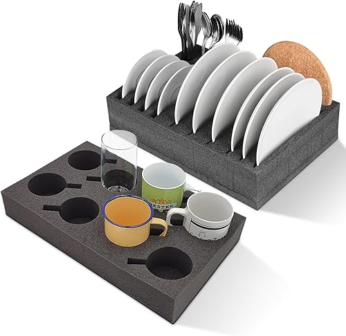 SCHAUMEX Porte-gobelet en mousse pour jusqu'à 8 pièces | Porte-assiettes pour 12 assiettes | Support de couvert | Pour Camping-Car/Caravane/Bateau | Pratique, très léger et solide - Poukt