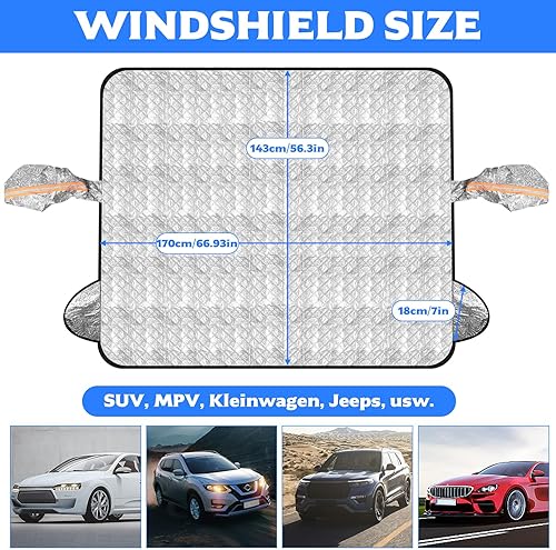 Couverture Pare Brise Voiture Hiver, Protege Pare Brise Givre, Housse Protection Pare Brise Hiver Aimanté,Couvre Protège Pare Brise Hiver,Bache Anti Givre Voiture SUV,Bâche Pare-Brise, 165x142 cm - Poukt
