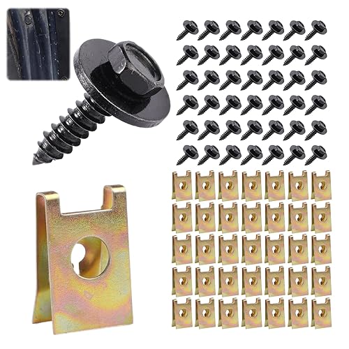 100 Pièces U-Clip Et De Vis De Fixation, Écrou et Clip Vis de Garde-Boue Automobile, Avec 36 Vis de Carrosserie et 36 U-Clip, Vis Et Boulons De Voiture pour Voiture Panneau de Porte Intérieu - Poukt