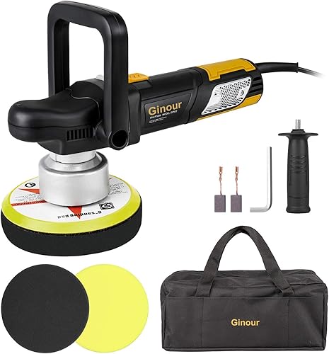 ginour Polisseuse Voiture, Polisseuse 900W, Polisseuse Excentrique 6400tr/min, 6 Vitesse Variable, Poignée en D et Poignée Latérale - Poukt