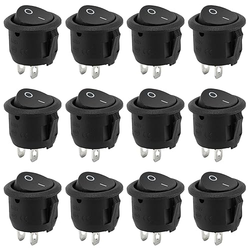 Lot de 12 interrupteurs à bascule 12 V 12 V/10 A - Interrupteur à bascule 12 V - Interrupteur à bascule 2 pôles - Interrupteur marche/arrêt - 12 V - Pour commutateur, modélisme, voiture, bateau, - Poukt