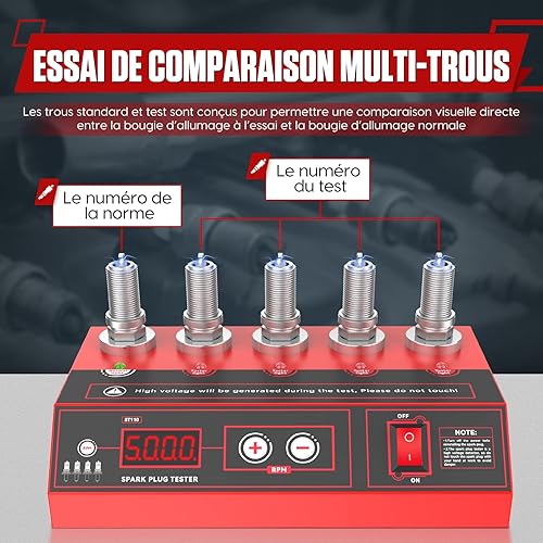 KAISAL 220V Testeur de bougies d’allumage à 5 trous Détecteur de bougies d’allumage avec 200~9000 rmp Large gamme de fréquences réglables,Analyseur de bougies d’allumage pour 12V Voitures, Motos - Poukt