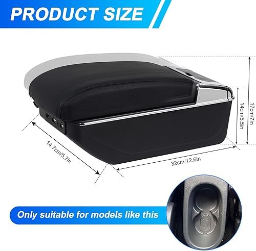 Accoudoirs Compatible avec Peugeot 207 207CC Compartiment de Rangement Central Console Organiseur Boite pour Accoudoir Double Couche avec 7 Ports de USB Cuir Noir - Ligne Noire - Poukt