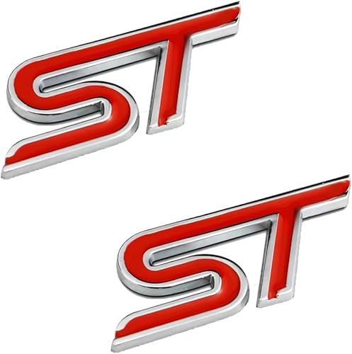 Lot de 2 autocollants décoratifs en métal ST pour calandre avant de voiture, badges 3D en métal ST, pour Fiesta, Focus, Mondeo, rouge - Poukt
