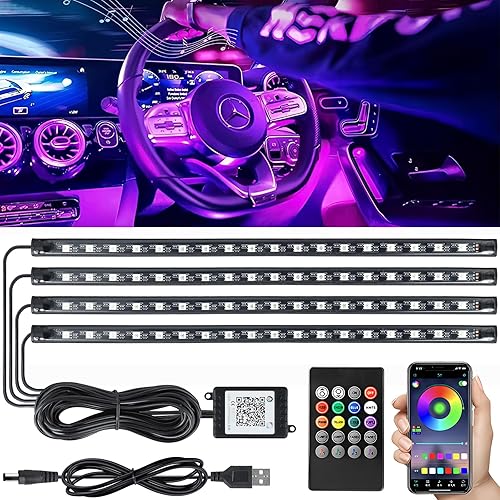 Éclairage Intérieur de Voiture Bande LED USB avec Contrôle APP Lampe LED Accessoire Voiture 4 Pièces 72 LED RGB Bande LED Voiture Interieu Étanche Accessoire Décoration Voiture - Poukt