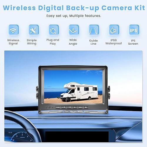 Caméra de recul Double avec 9''Écran d'enregistrement 1080P, Carte TF 32G, Affichage de la Caméra de recul, 2 Écrans Divisés, Vision Nocturne, Etanche IP69, Camera de recul pour Camion RV Campers Van - Poukt