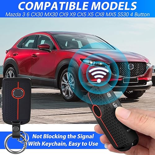 LbsAMP Coque Clé de Voiture 4 Boutons Compatible avec Mazda 3 6 CX30 MX30 CX9 X9 CX4 CX5 X5 CX8 MX5 SS30 Protège Clef de Voiture avec Porte Clés Télécommande Housse Coque de Protection Silicone - Poukt