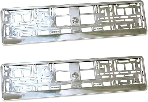 Lot de 2 supports universels de qualité supérieure pour plaque d'immatriculation au look chromé - Poukt