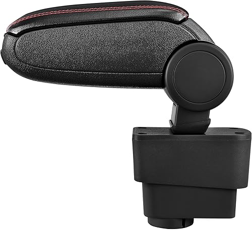 pro.tec Accoudoir Central - avec Compartiment - rembourré - Cuir-synthétique - Noir avec des Coutures Rouges - Poukt
