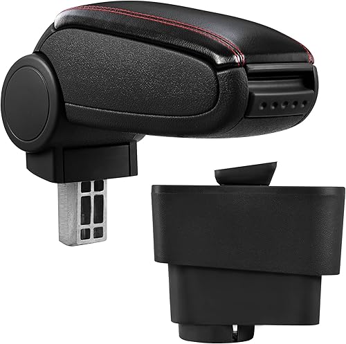 pro.tec Accoudoir Central - avec Compartiment - rembourré - Cuir-synthétique - Noir avec des Coutures Rouges - Poukt