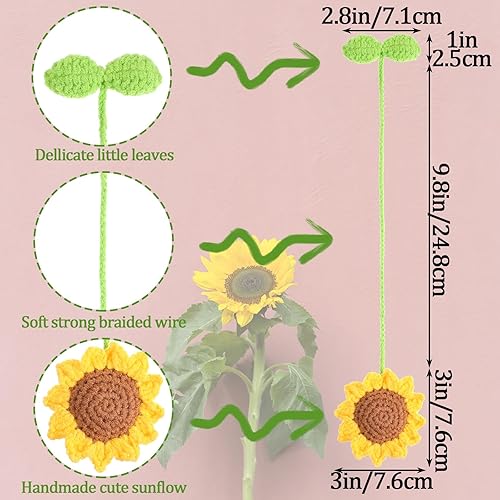 Ymapinc Lot de 2 pendentifs en crochet en forme de tournesol pour voiture, faits à la main, accessoires de voiture jaunes, décoration rafraîchissante pour femmes, voitures, salon, sacs, rideaux (coton - Poukt
