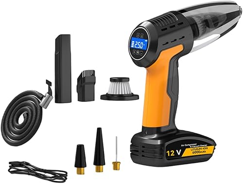 Hi-Y2Kgirls Aspirateur à main 4 en 1 avec batterie pour voiture, compresseur d'air, contrôle de la pression des pneus avec écran LCD, avec éclairage de secours, outil multifonction pour accessoires de - Poukt