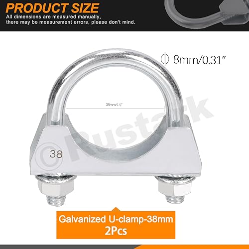 Rustark Lot de 2 colliers de serrage ronds en forme de U - En acier inoxydable - 32 mm - Pour tuyau d'échappement - Poukt